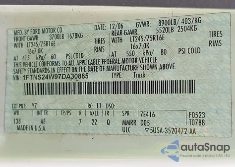 2007 Ford E-250 Commercial/Recreational from USA, damaged, VIN 1FTNS24W97DA30885